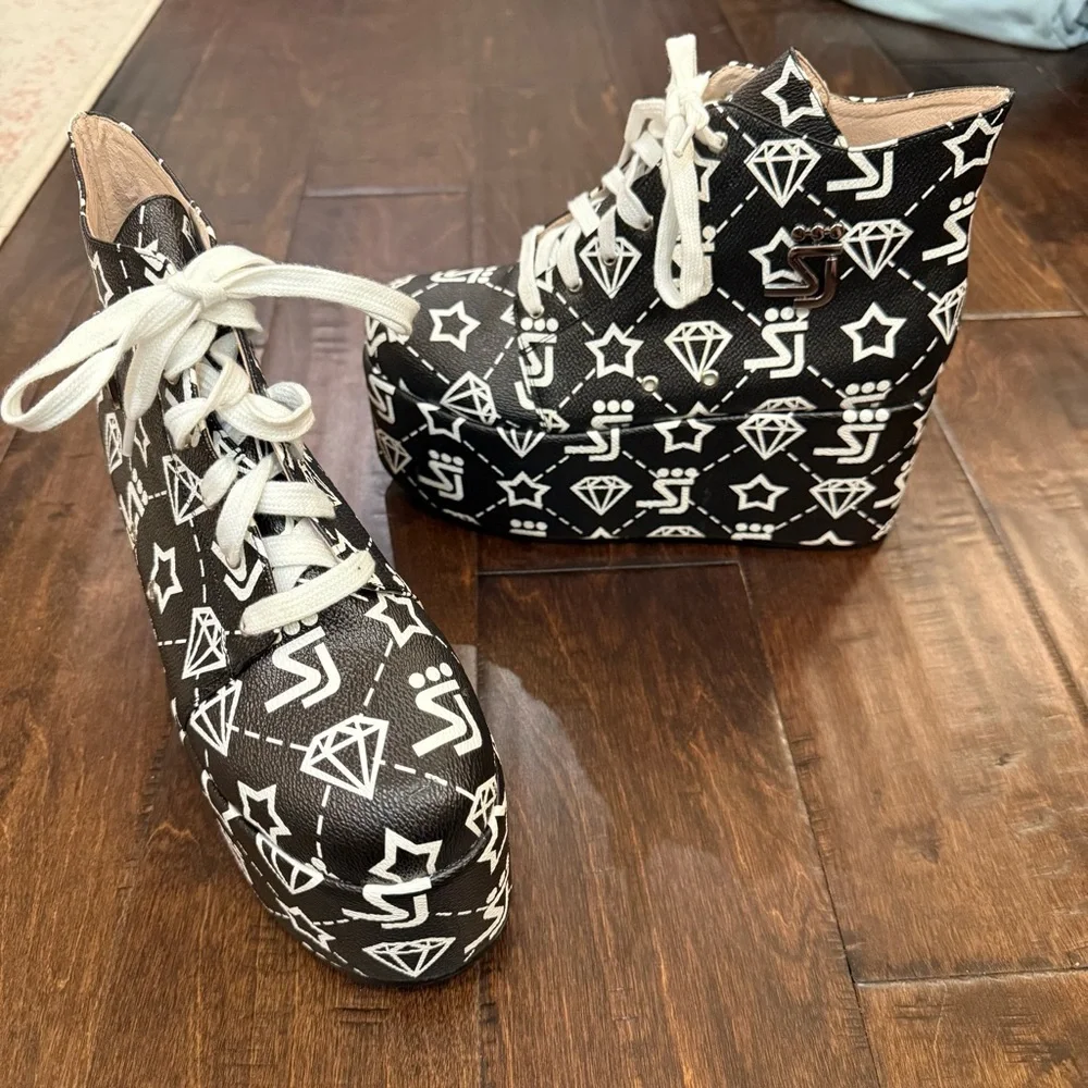 Shane Justin Platform Leather Lace Up Sneakers size 39 Rave Club Party Y2K